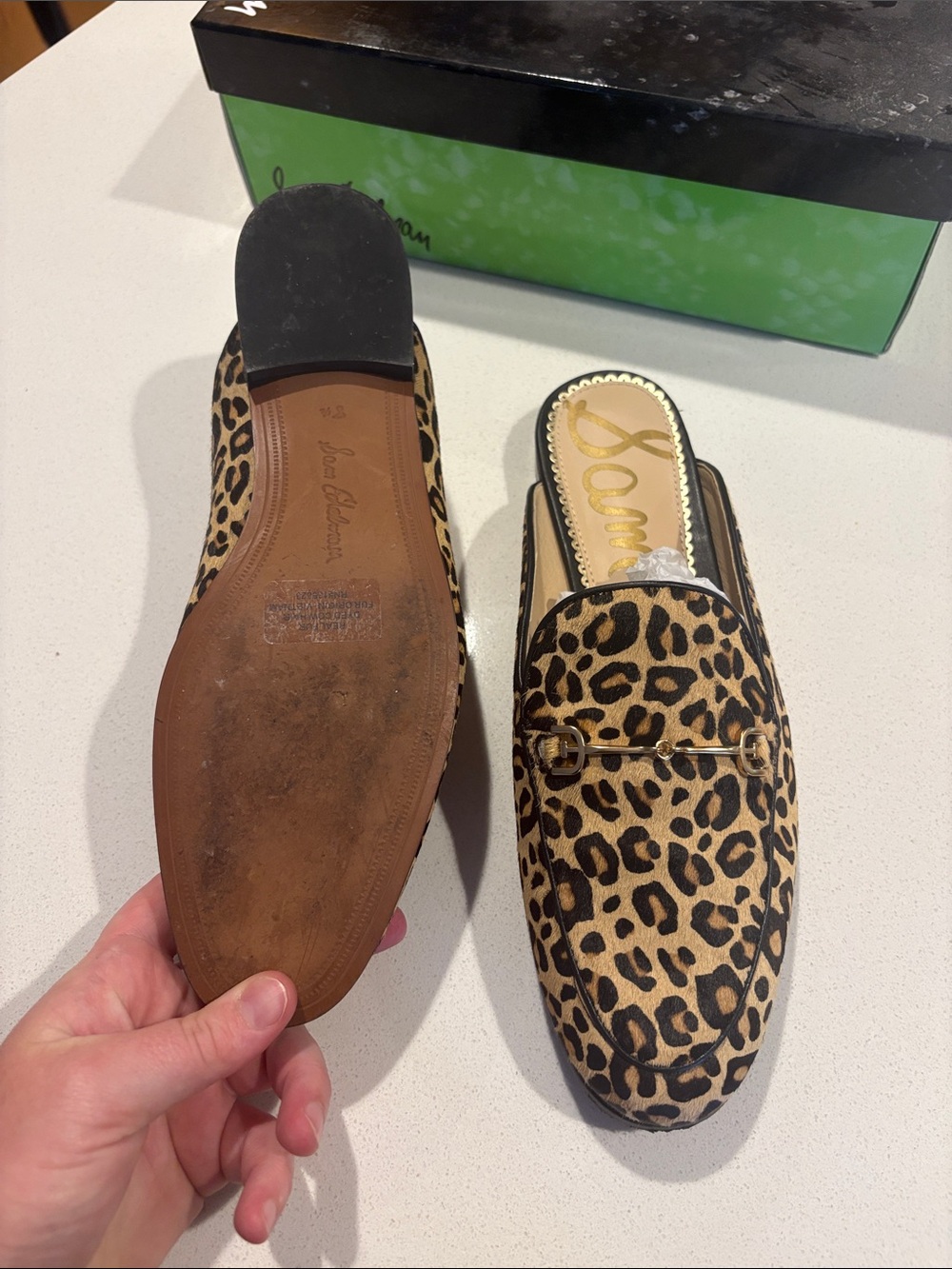 Sam Edelman Leopard-Print Slide Mules with Gold Buckle - Picture 3 of 3